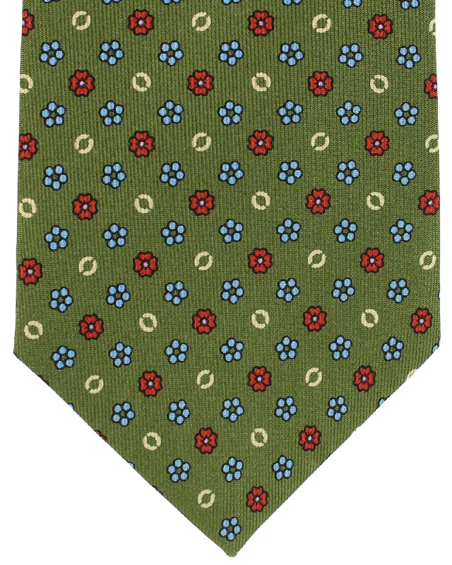 Men's tie for birthdays-E. Marinella Tie Green Dark Red Blue Mini Flowers