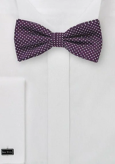 Men's tie for winter wedding-Eggplant Pin Dot Bowtie