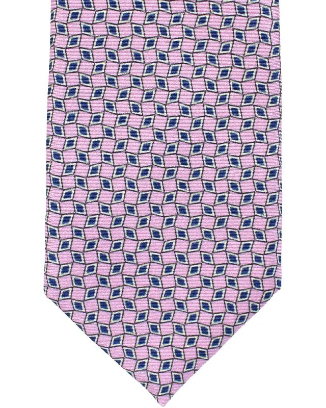 Men's striped necktie for business-Ermenegildo Zegna Sevenfold Tie Pink Geometric - Zegna 5 Pieghe Narrow Tie