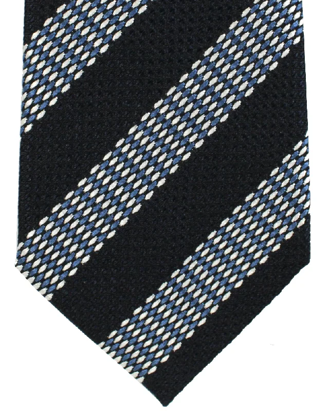 Men's tie with minimalistic pattern-Ermenegildo Zegna Silk Tie Couture XXX Dark Blue Pattern Stripes