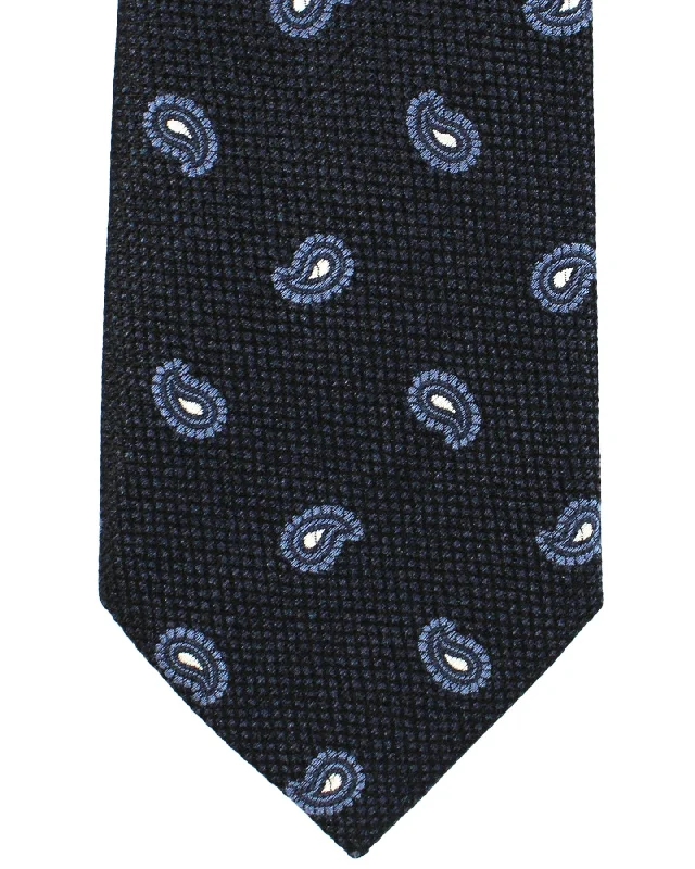 Men's colorful silk tie-Ermenegildo Zegna Tie Navy Blue Paisley Narrow Cut SALE