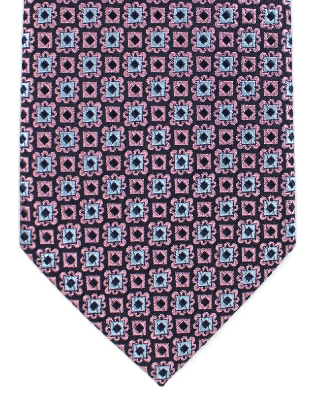 Men's tie for spring-Ermenegildo Zegna Tie Pink Blue Geometric Narrow Cut