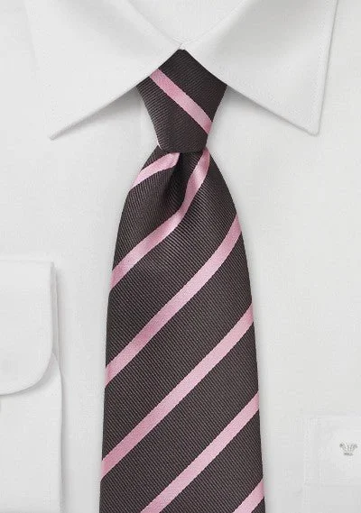 Slim fit men's tie-Espresso and Pink Repp&Regimental Striped Bowtie