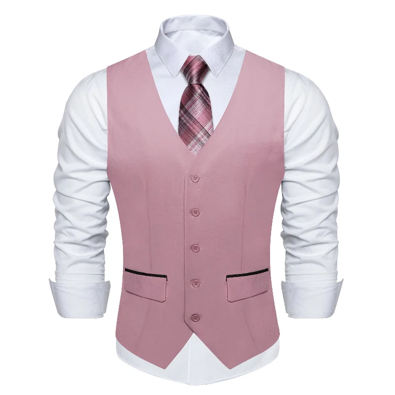 Men's tie for casual gatherings-Fashion Pink Solid Vest Necktie Set