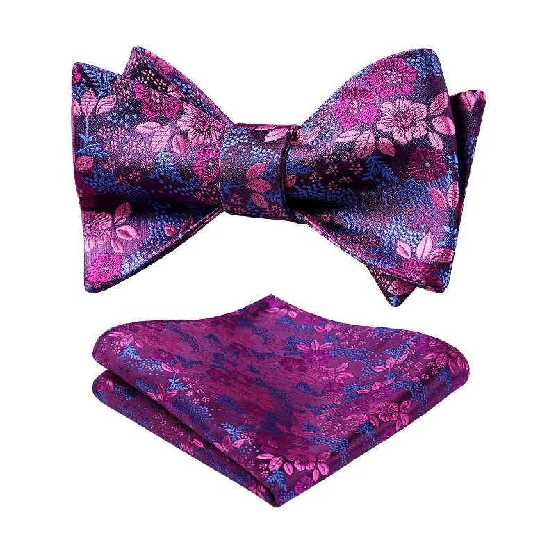 Men's tie for a date-Floral Bow Tie - B-FUSCHIA