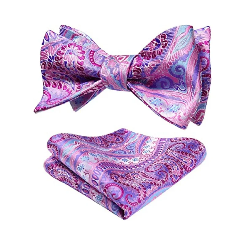 Men's printed ties-Floral Bow Tie & Pocket Square - A-PINK PAISLEY 2