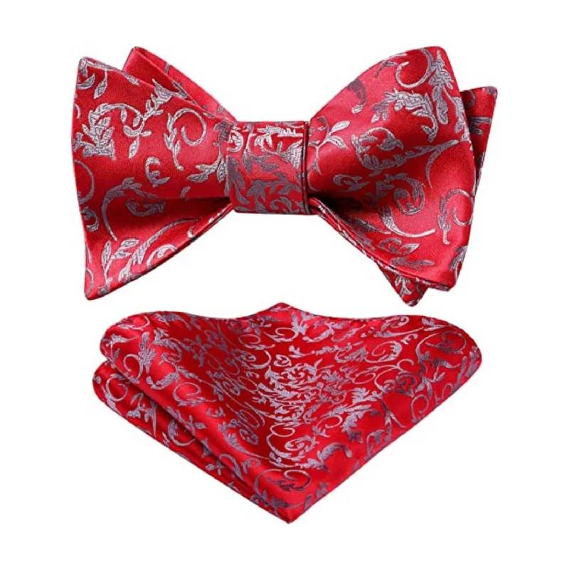 Men's luxury silk tie-Floral Bow Tie & Pocket Square - A-RED PAISLEY