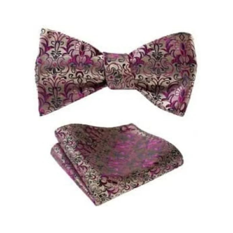 Casual men's tie-Floral Bow Tie & Pocket Square - PINK