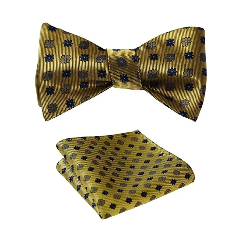 Men's tie for a wedding suit-Floral Bow Tie & Pocket Square - YELLOW