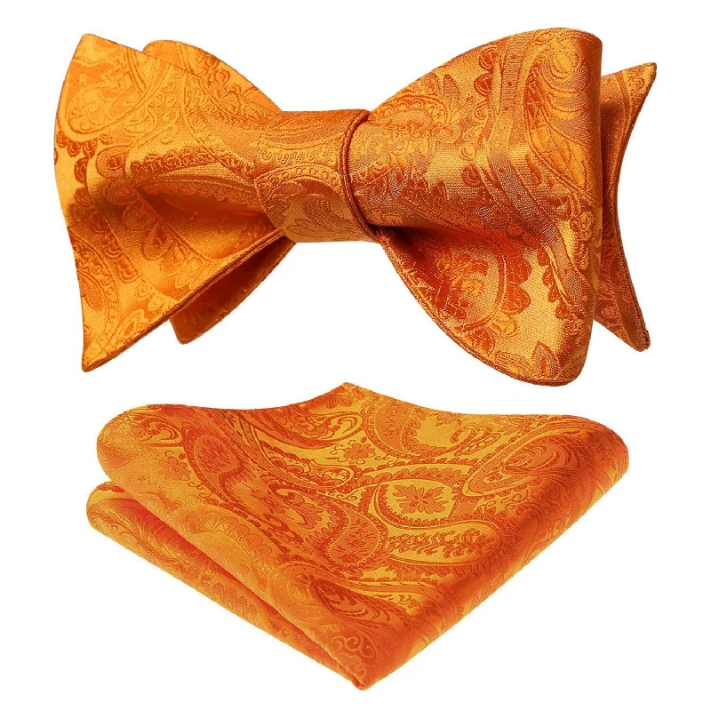 Best quality men's tie-Floral Paisley Bow Tie & Pocket Square Sets - C-ORANGE