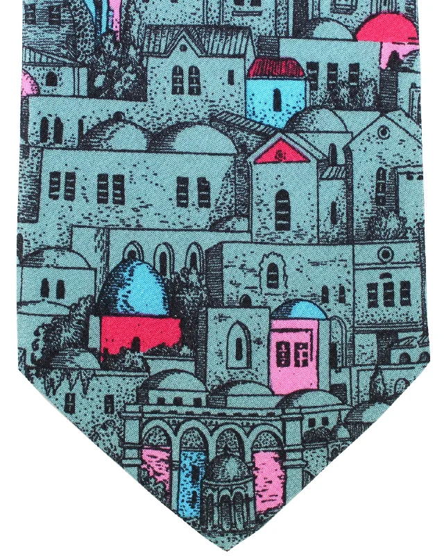 Men's tie for business-Fornasetti Silk Tie Gray Blue Maroon Italian Architecture