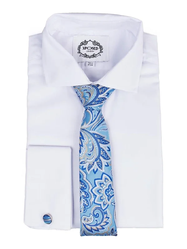 Best men's tie with stripes-FROZEN BLUE FLORAL PAISLEY NECK TIE SET