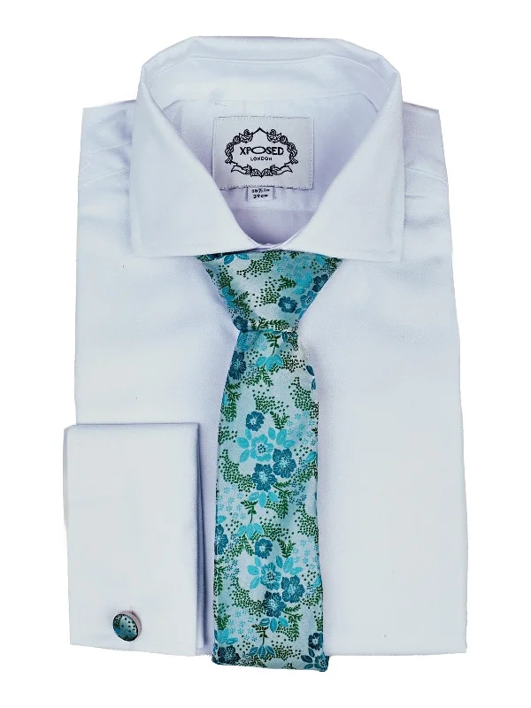 Men's tie for fancy dinners-FROZEN BLUE FLORAL PRINT NECK TIE SET