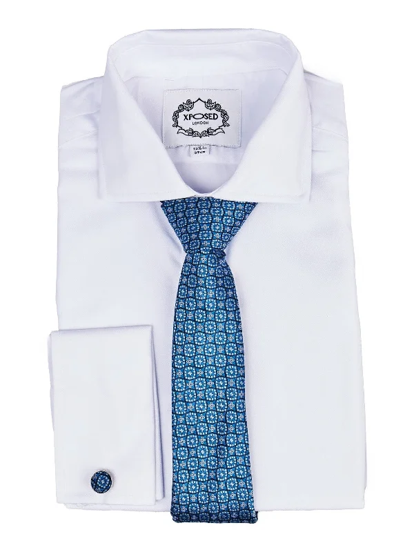 Best men's tie for church events-FROZEN BLUE MINI FLORAL NECK TIE SET