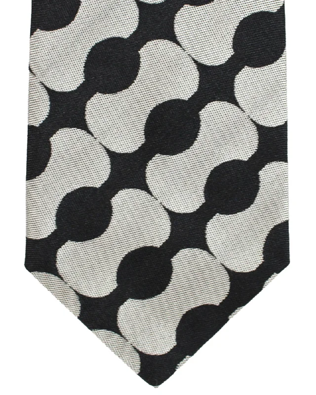 Men's tie with floral embroidery-Gene Meyer Silk Designer Tie Gray Black Geometric - Hand Made in Italy