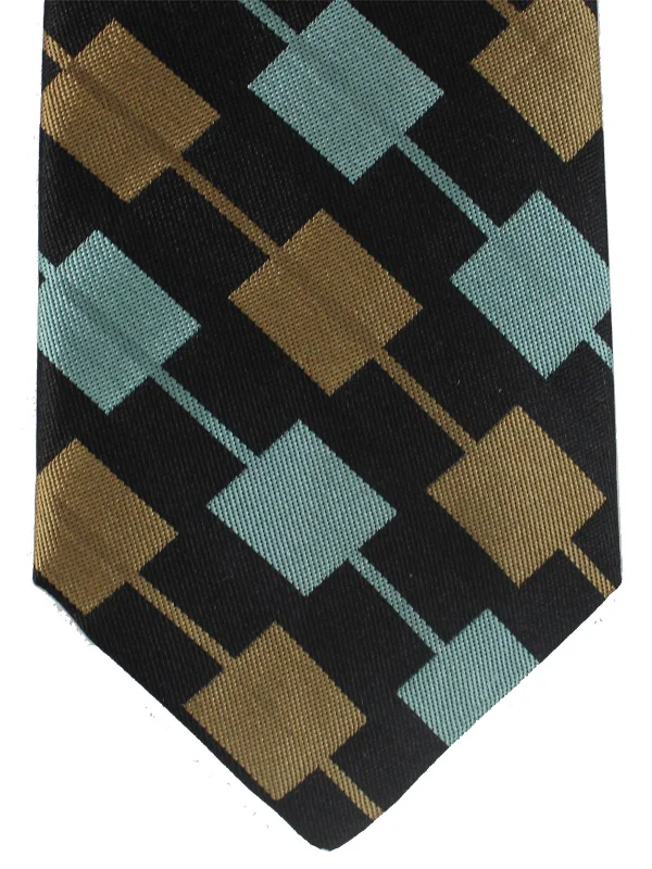 Men's tie with bold geometric design-Gene Meyer Silk Tie Black Taupe Sky Blue Geometric Stripes - Short 54" Tie SALE