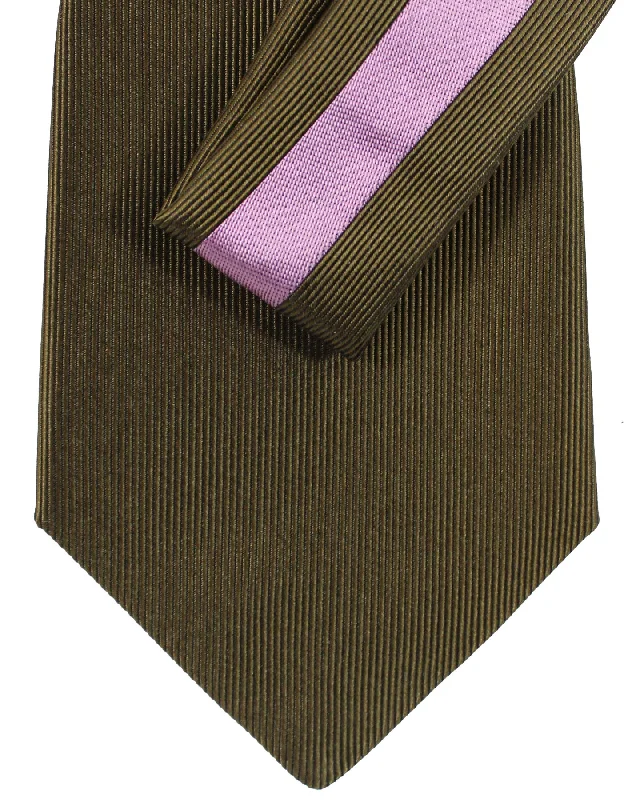 Men's tie for Christmas party-Gene Meyer Silk Tie Olive Pink Stripe - Hand Made in Italy