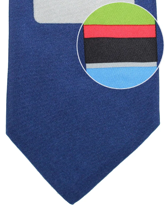 Casual men's tie-Gene Meyer Tie Dark Blue Green Red Geometric Design - Hand Made in Italy