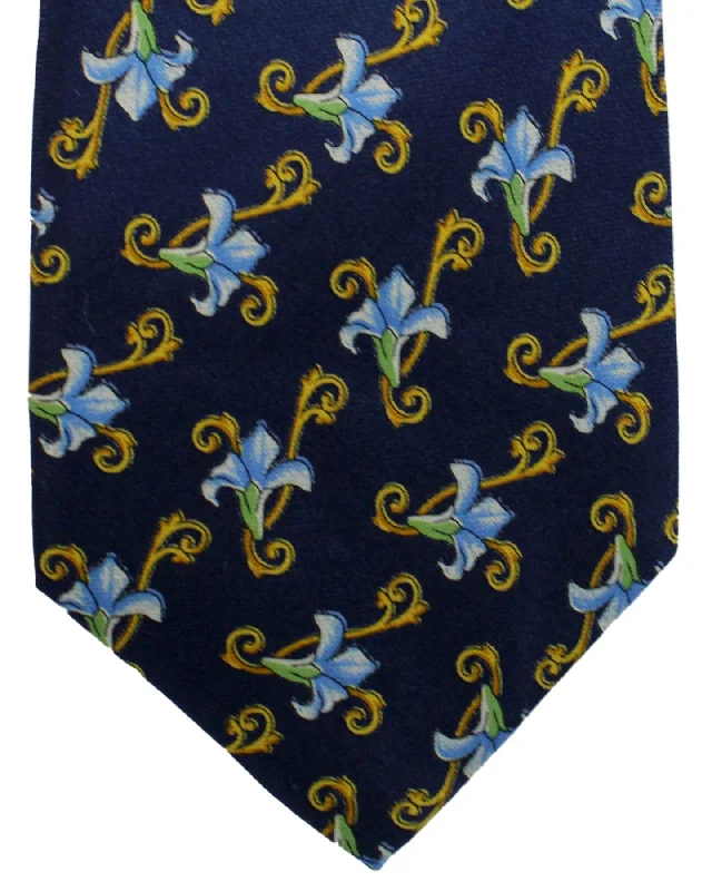 Men's tie for high-end occasions-Gianfranco Ferre Silk Tie Navy Design - Vintage SALE