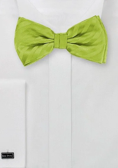 Men's tie for fancy dinners-Green Apple Narrow Striped Bowtie