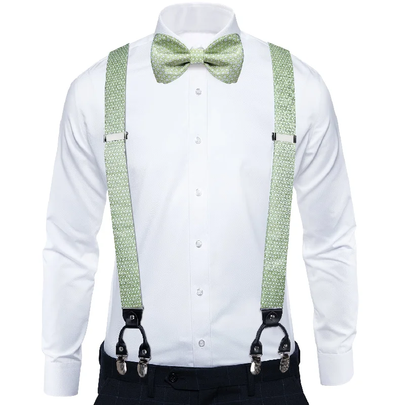 Best men's tie for casual events-Green Dotted Brace Clip-on Men's Suspender with Bow Tie Set