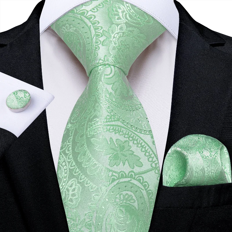 Professional men's silk tie-Green Floral Men's Tie Pocket Square Handkerchief Set