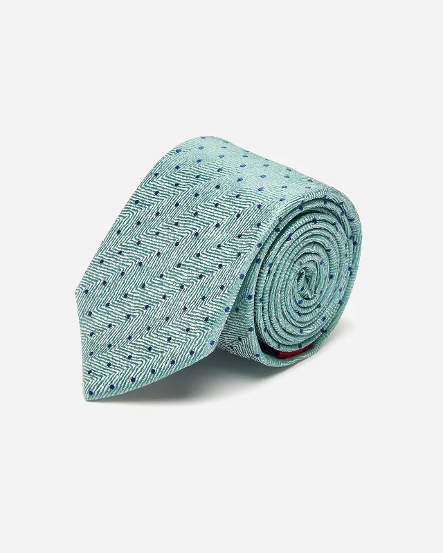 Men's tie for corporate meetings-Green Herringbone with Dot Silk Tie