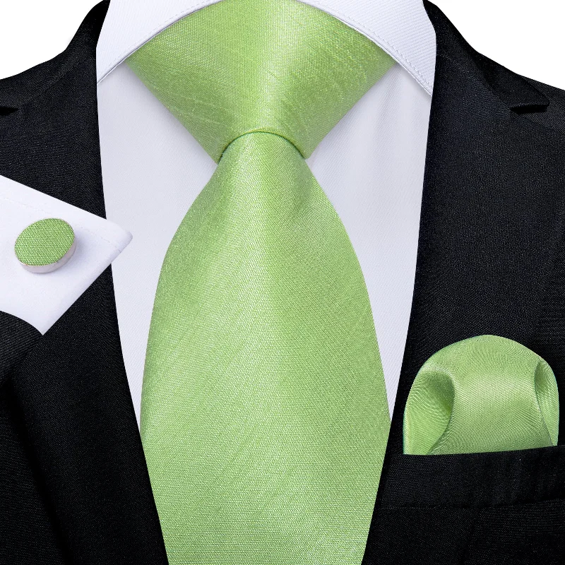 Men's tie for holiday parties-Green Solid Men's Tie Pocket Square Handkerchief Set