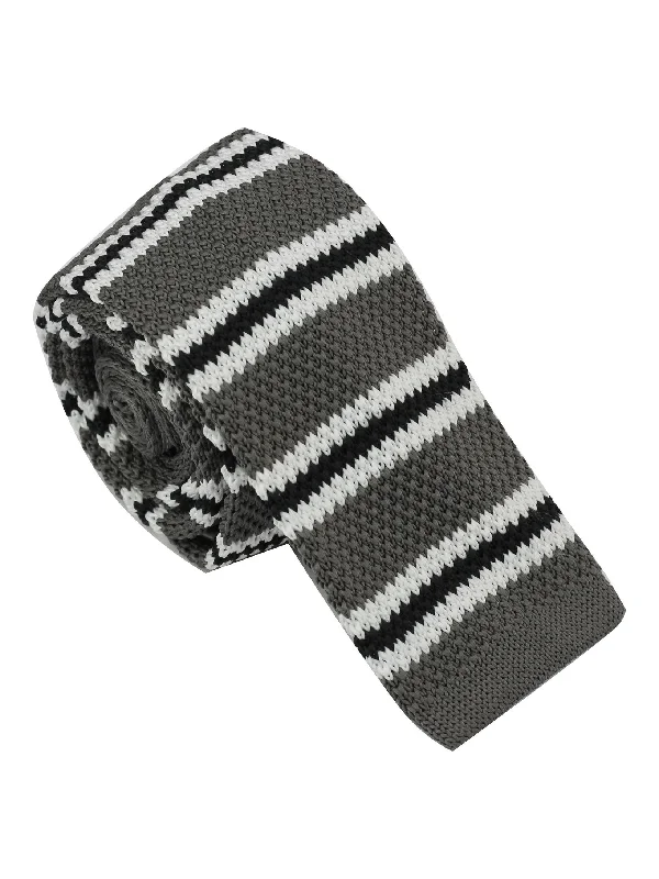 Men's high-quality silk necktie-GREY & BLACK STRIPED KNITTED TIE