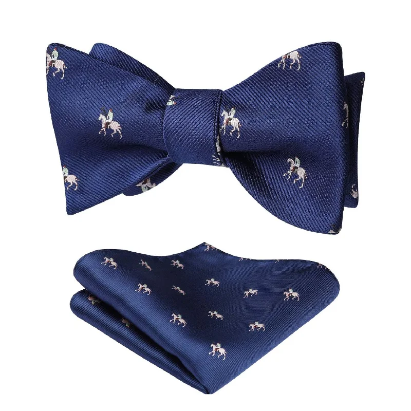 Men's tie with a subtle design-Horse Bow Tie & Pocket Square - NAVY