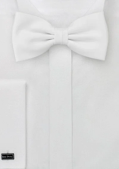 Men's tie for business meetings-White Solid Bowtie