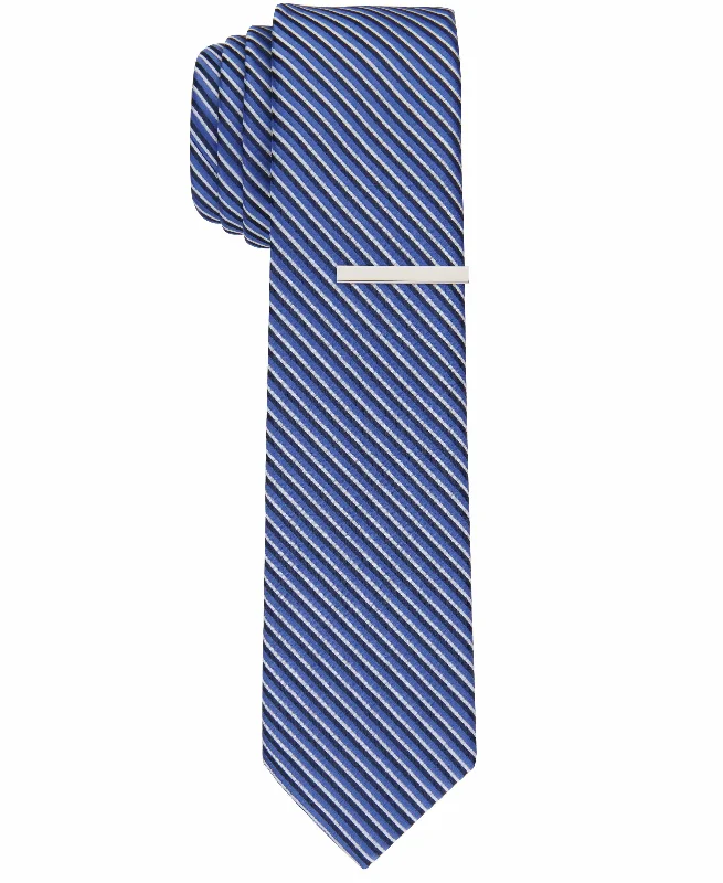 Men's tie with floral design-Keen Stripe Slim Tie