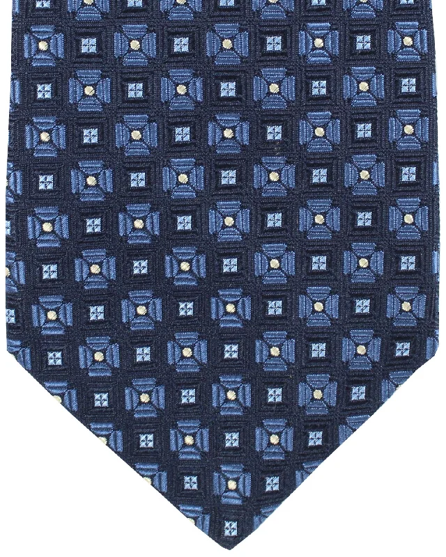 Men's silk tie for festive occasions-Kiton Tie Dark Blue Geometric Design - Sevenfold Necktie SALE