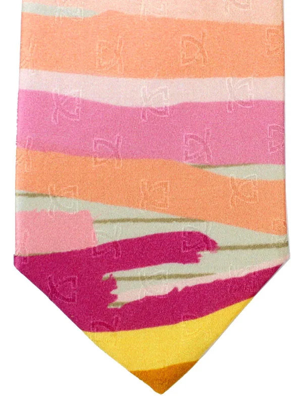 Affordable silk necktie for business wear-Leonard Paris Tie Orange Pink Design FINAL SALE