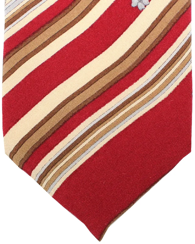 Men's tie with a checkered design-Leonard Tie Maroon Brown Floral Stripes - Vintage Collection