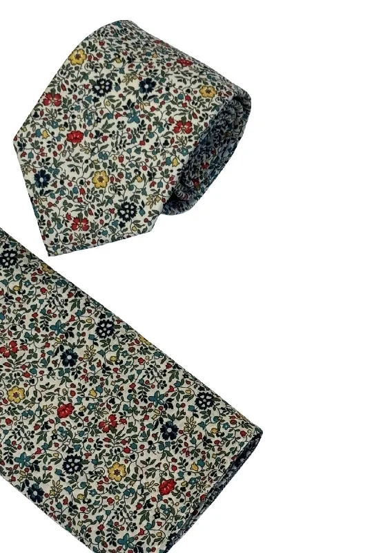 Classic necktie for men-liberty style ditsy floral english wildflower design tie and matching pocket square