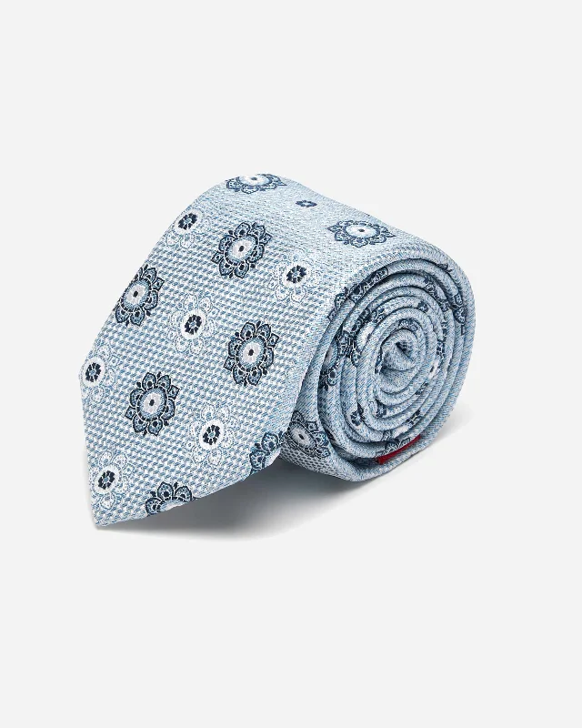 Men's tie with modern patterns-Light Blue Motif Silk Tie