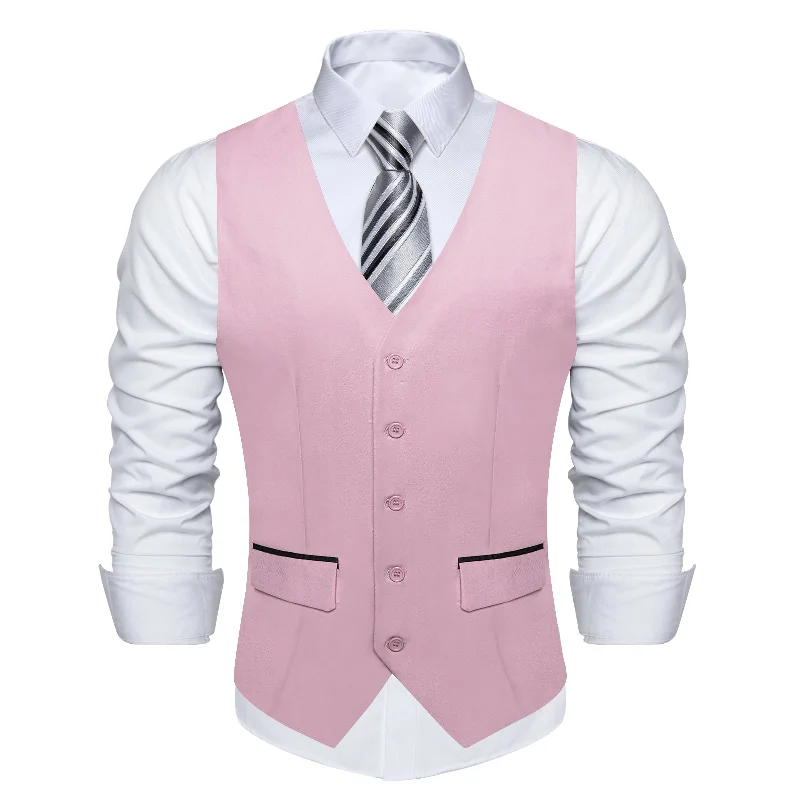 Affordable men's silk tie for events-Light Pink Solid Vest Tie Set