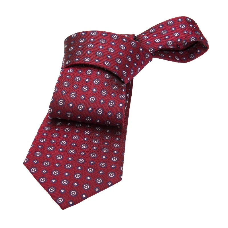 Men's satin tie-Ludlow Abstract Silk Tie, Red / Navy / Silver