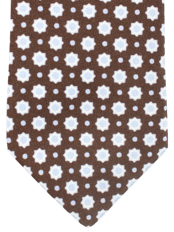 Slim fit men's tie-Luigi Borrelli Sevenfold Tie Brown Geometric Pattern