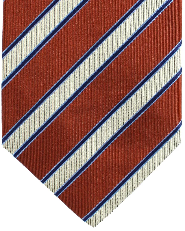 Men's tie with a contrasting stripe-Luigi Borrelli Tie Rust Brown Stripes