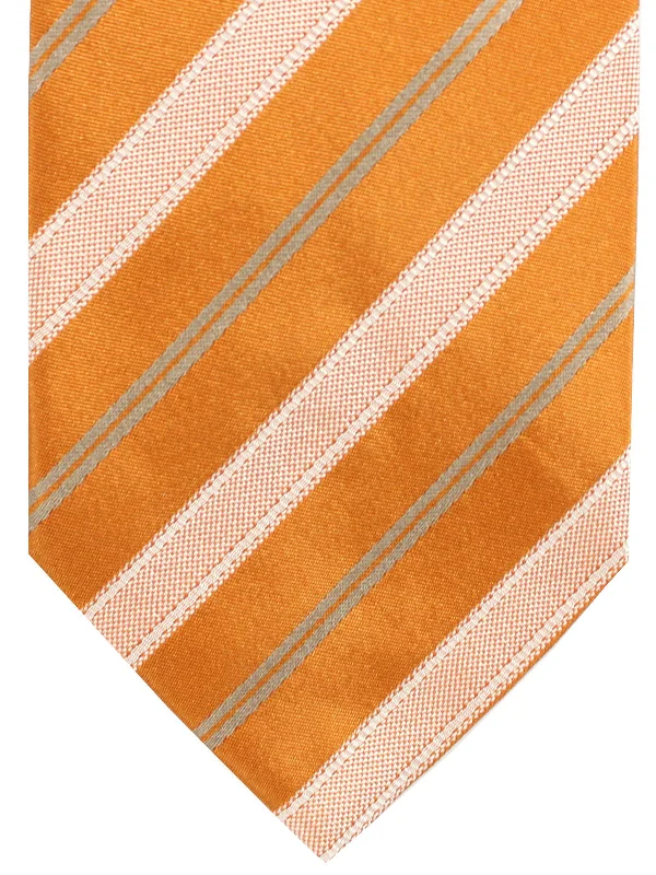 Elegant men's tie-Luigi Borrelli Silk Tie Rust Orange Stripes SALE