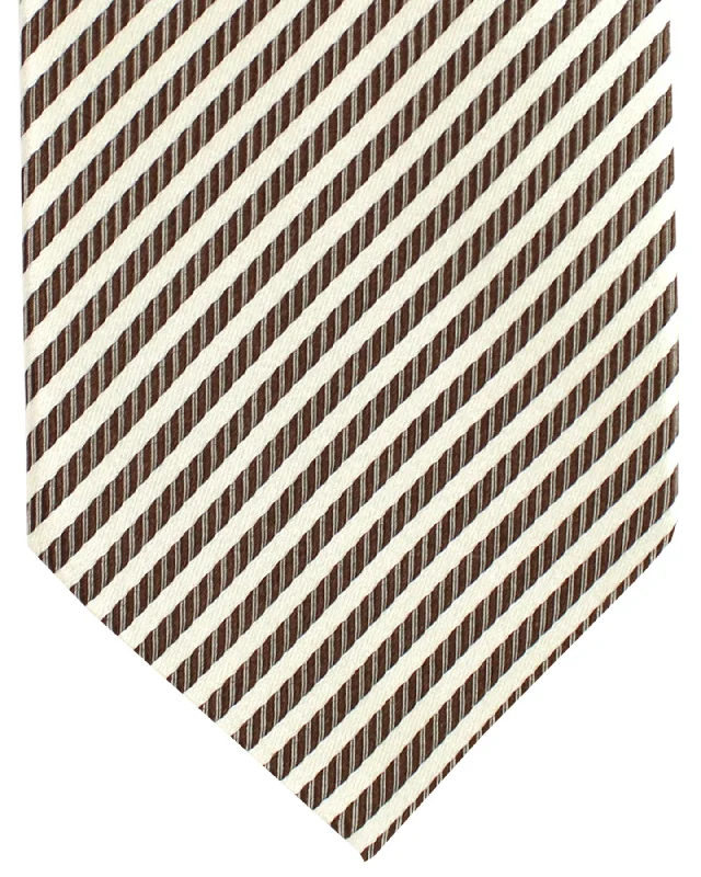 Men's tie for corporate events-Luigi Borrelli Silk Tie Taupe Silver Stripes SALE