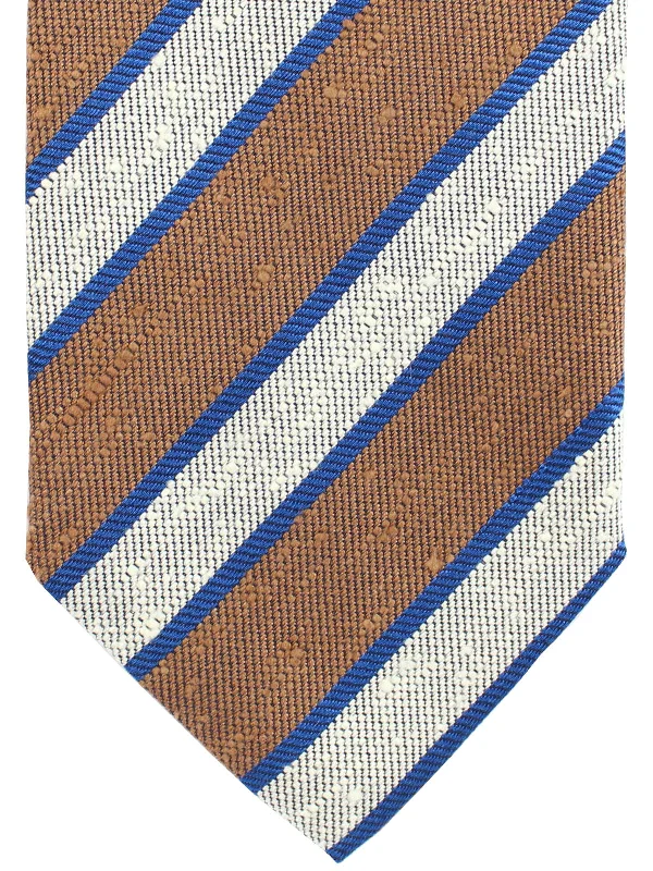 Men's tie with bold stripes-Luigi Borrelli Tie Brown Blue Stripes SALE