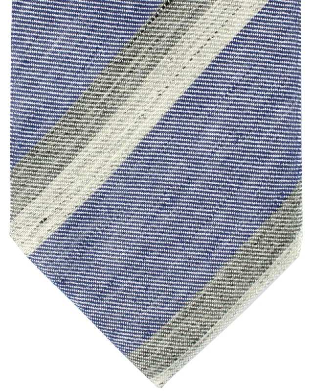 Men's paisley tie-Luigi Borrelli Tie Dark Blue Gray Stripes