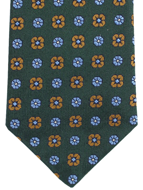 Men's plaid tie-Luigi Borrelli Tie Dark Green Brown Geometric Flowers