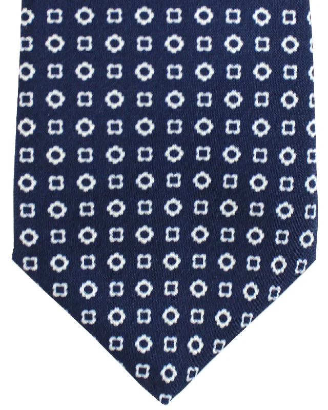 Men's tie for casual gatherings-Luigi Borrelli Silk Tie Dark Navy Geometric