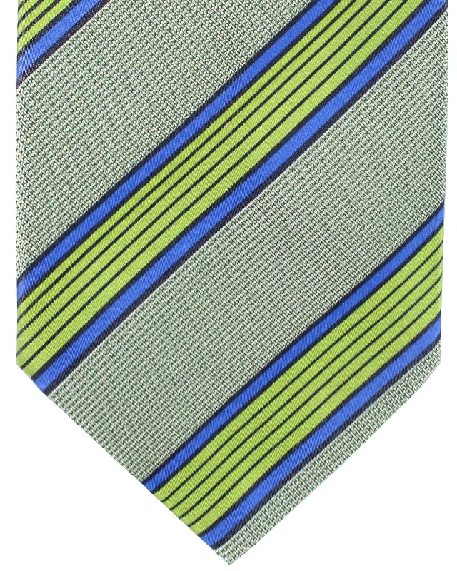 Men's printed ties-Luigi Borrelli Tie Green Royal Blue Stripes SALE