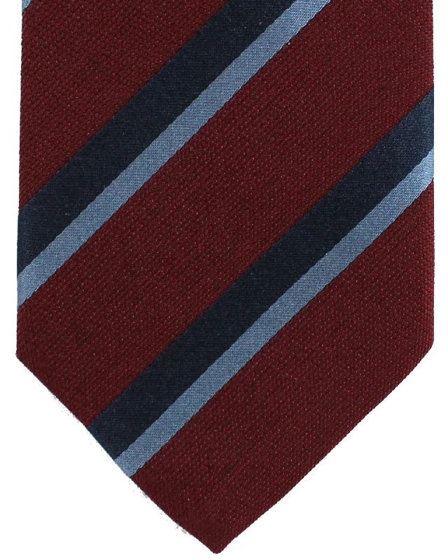 Affordable men's silk tie for events-Luigi Borrelli Tie Maroon Navy Blue Stripes - Wool/ Silk