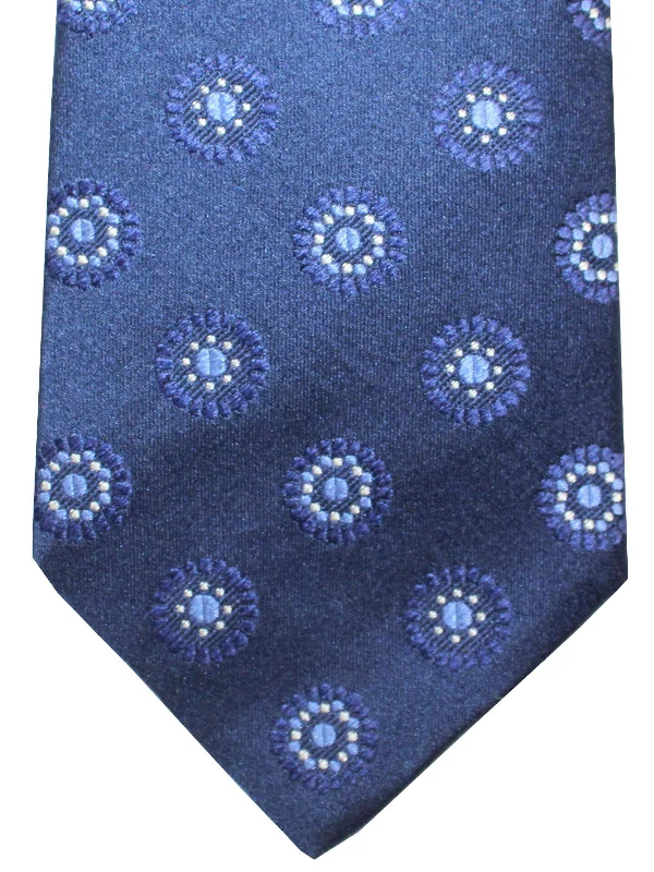 Men's tie for luxury events-Luigi Borrelli Tie Navy Blue Medallions